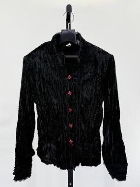 Y2K Fantazia Black Crushed Velvet Lace Garnet Button Whimsigoth S Top Jacket